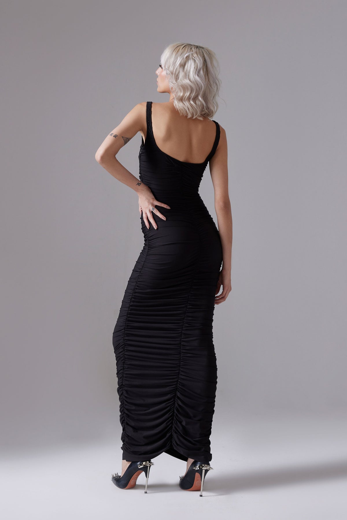 Ruched Long Dress With Metal Buckle