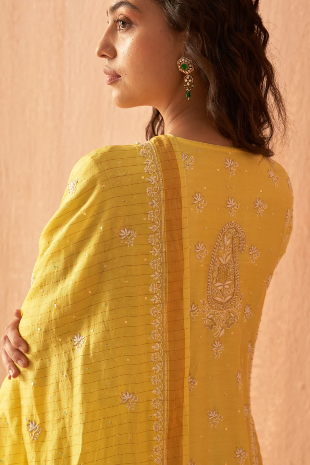 Yellow Chanderi Zardozi Anarkali Set