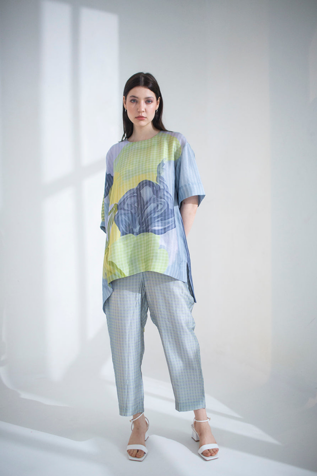 Abstract Geometric Dupion Silk In Bluetunics Set