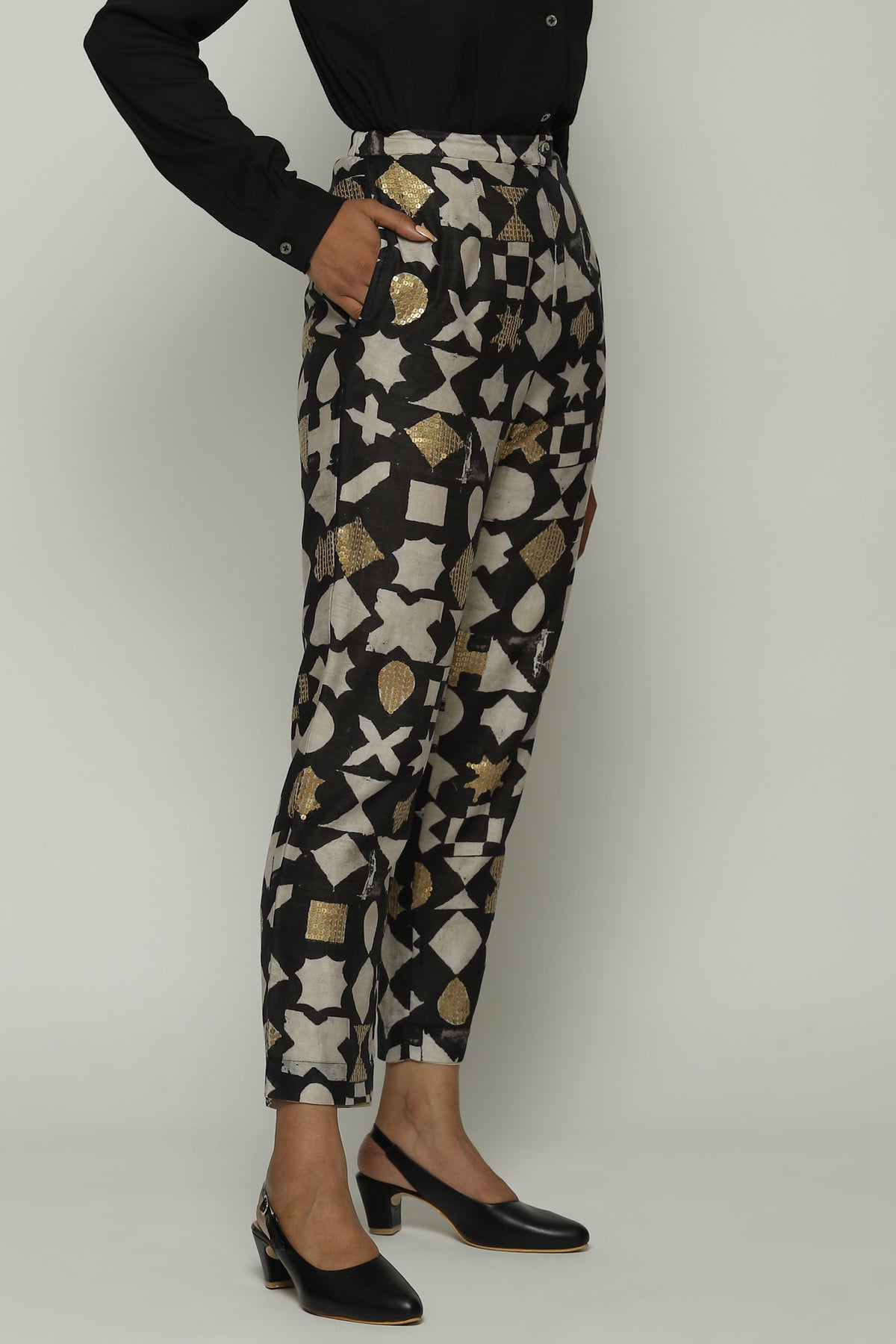 Symbol Print And Sequins Tapered Pant