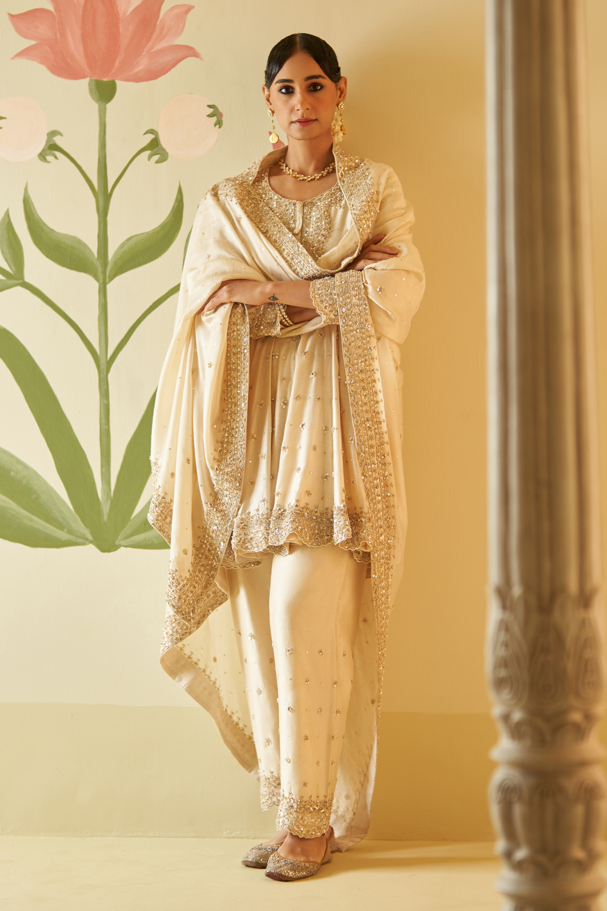 Ivory Chanderi Silk  Anarkali Set