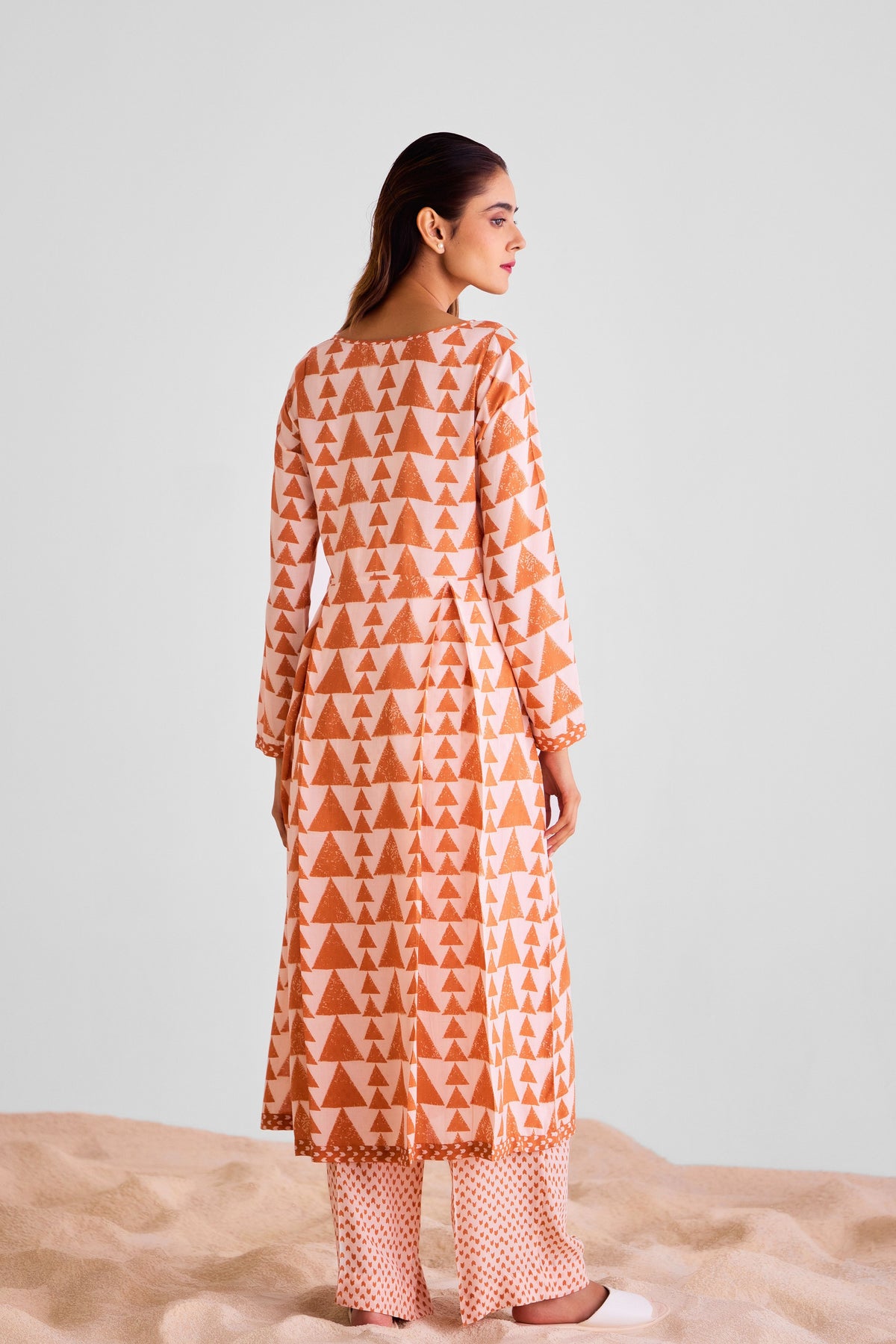 Peach Printed Kurta Set