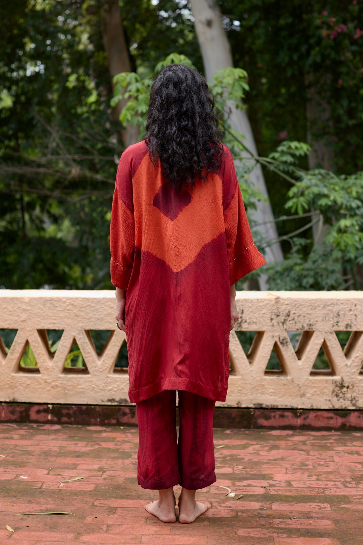 Red &amp; Orange Silk Tie-dye Tunic Set