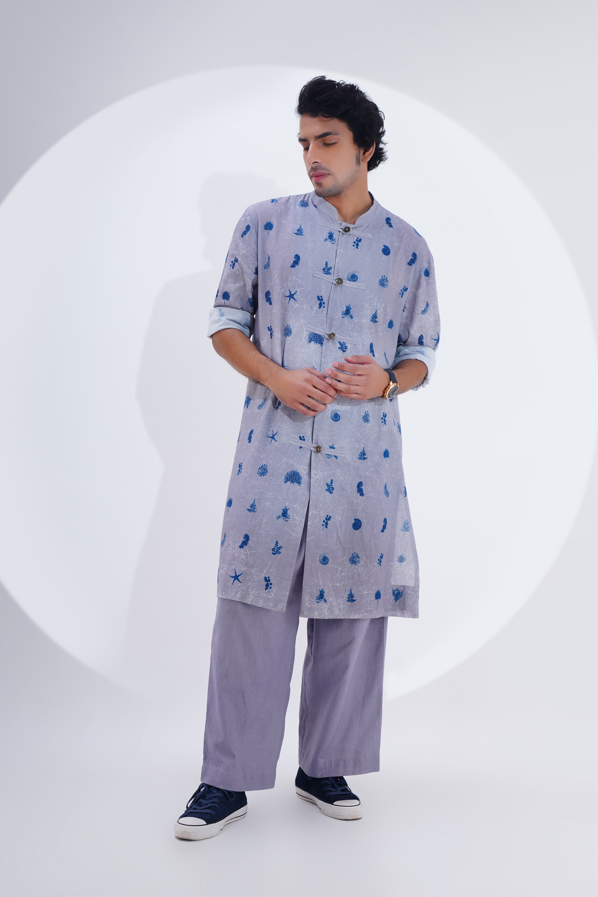 Grey Printed Long Kurta Set