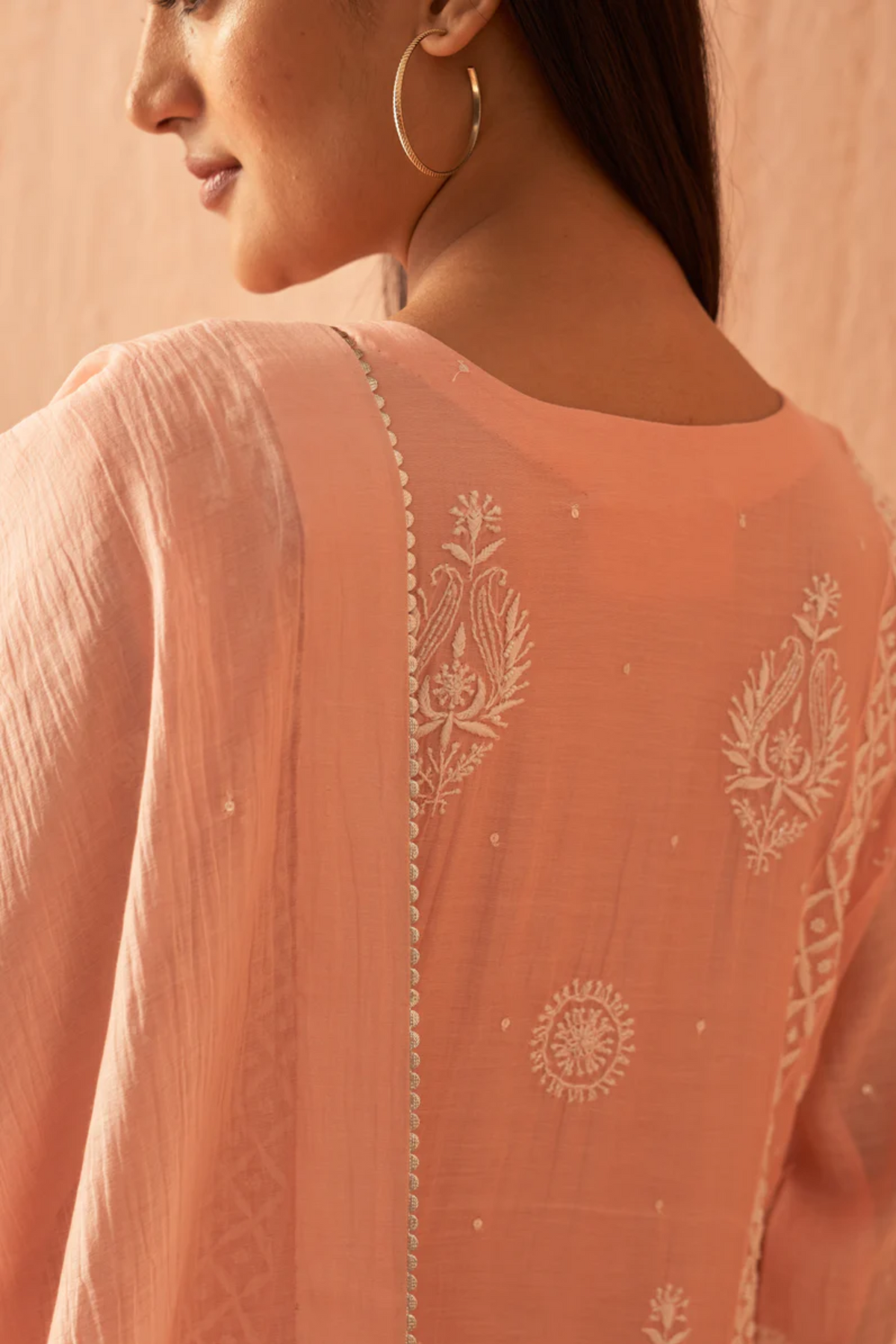 Peach Soft Chanderi Kurta Set