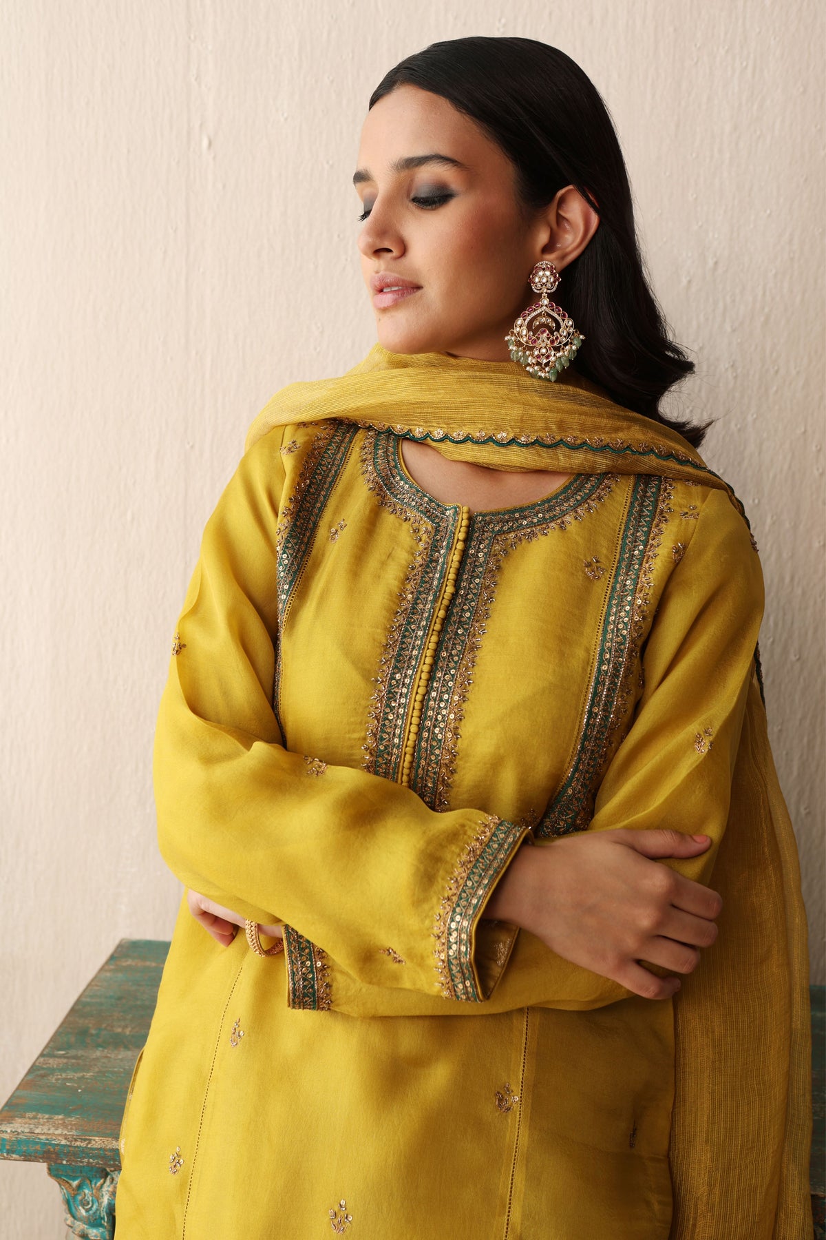 Lime Hand Embroidered Kurta Set