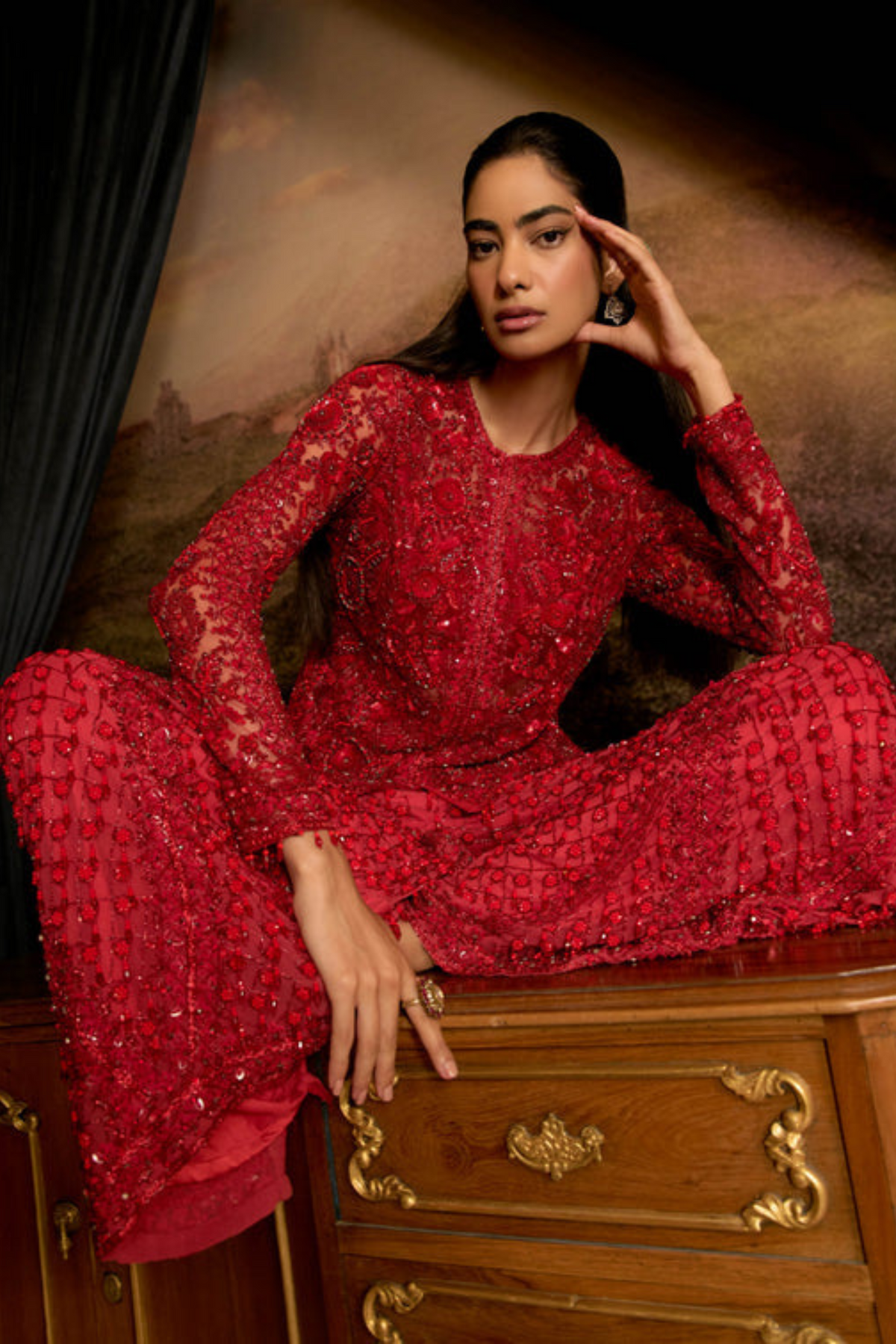 Ruby Red Sharara Set