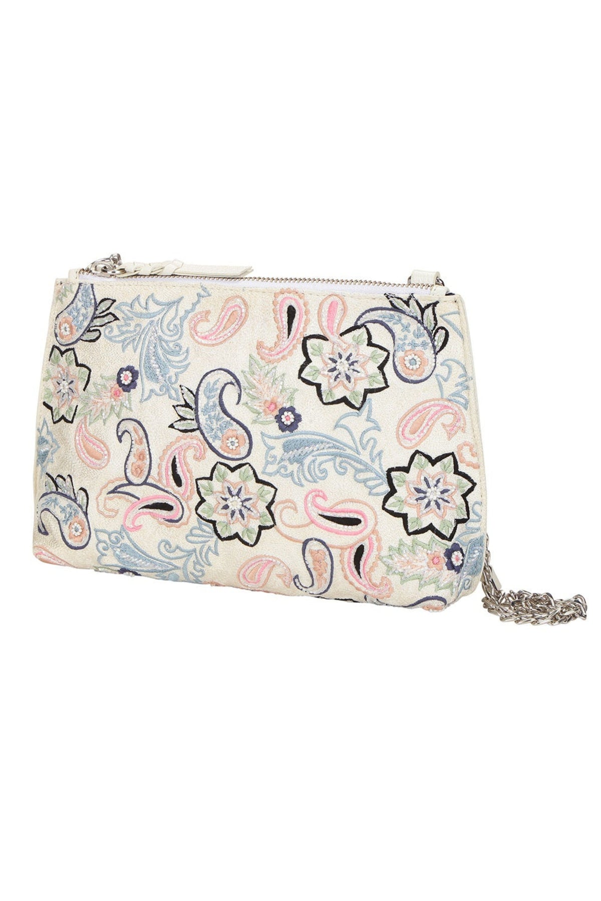 Carnation embroidered ivory shoulder bag