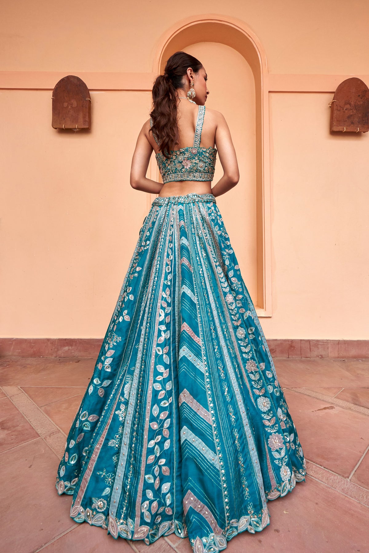 Pine Green Linear Lehenga