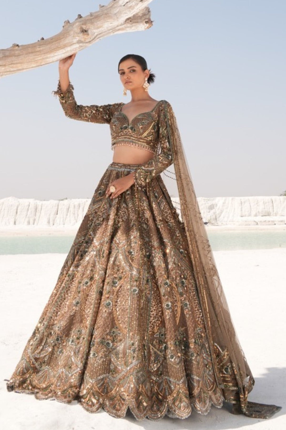 Green Embelleshed Lehenga Set