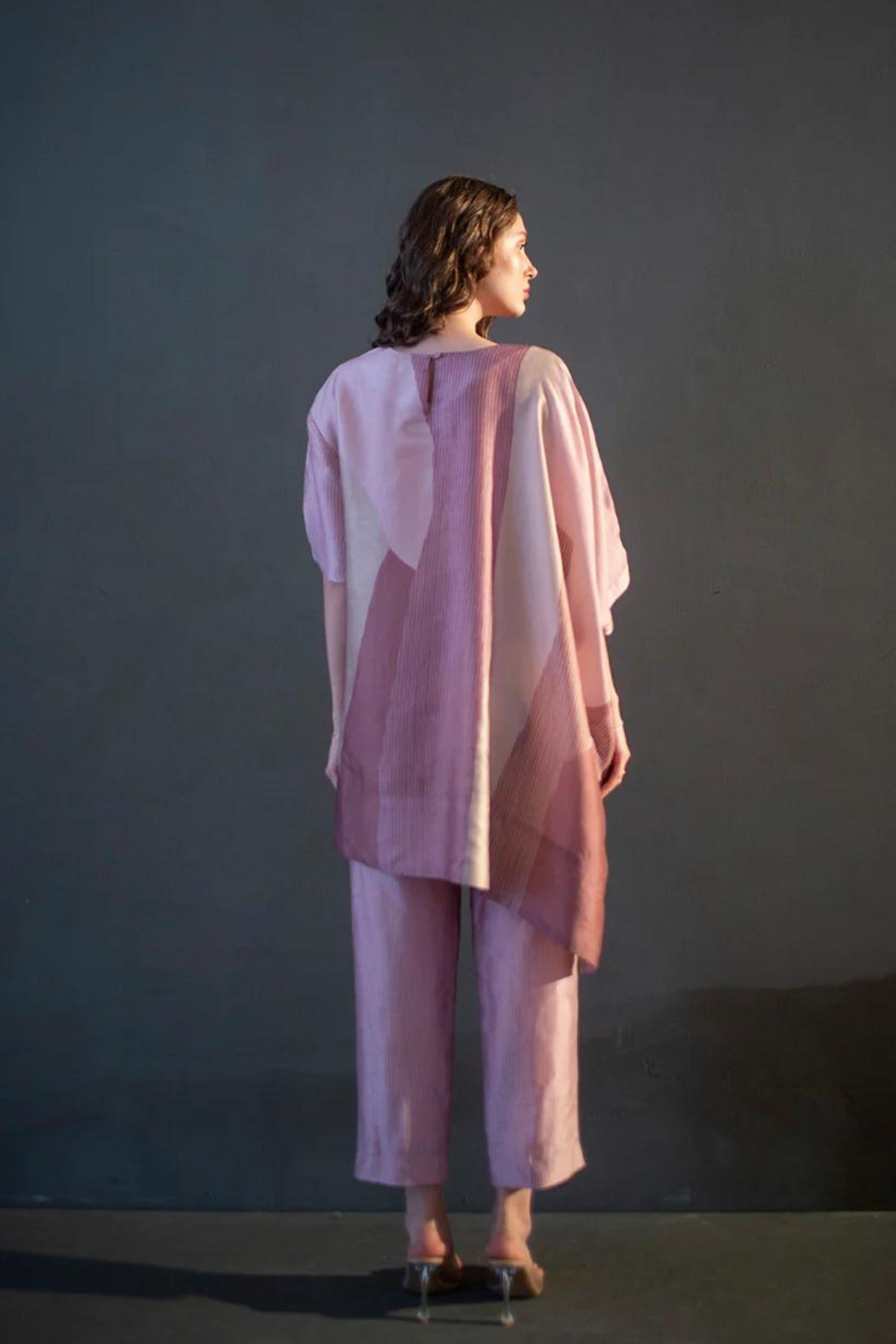 Mauve Pink One Side Kaftan Sleeve Set