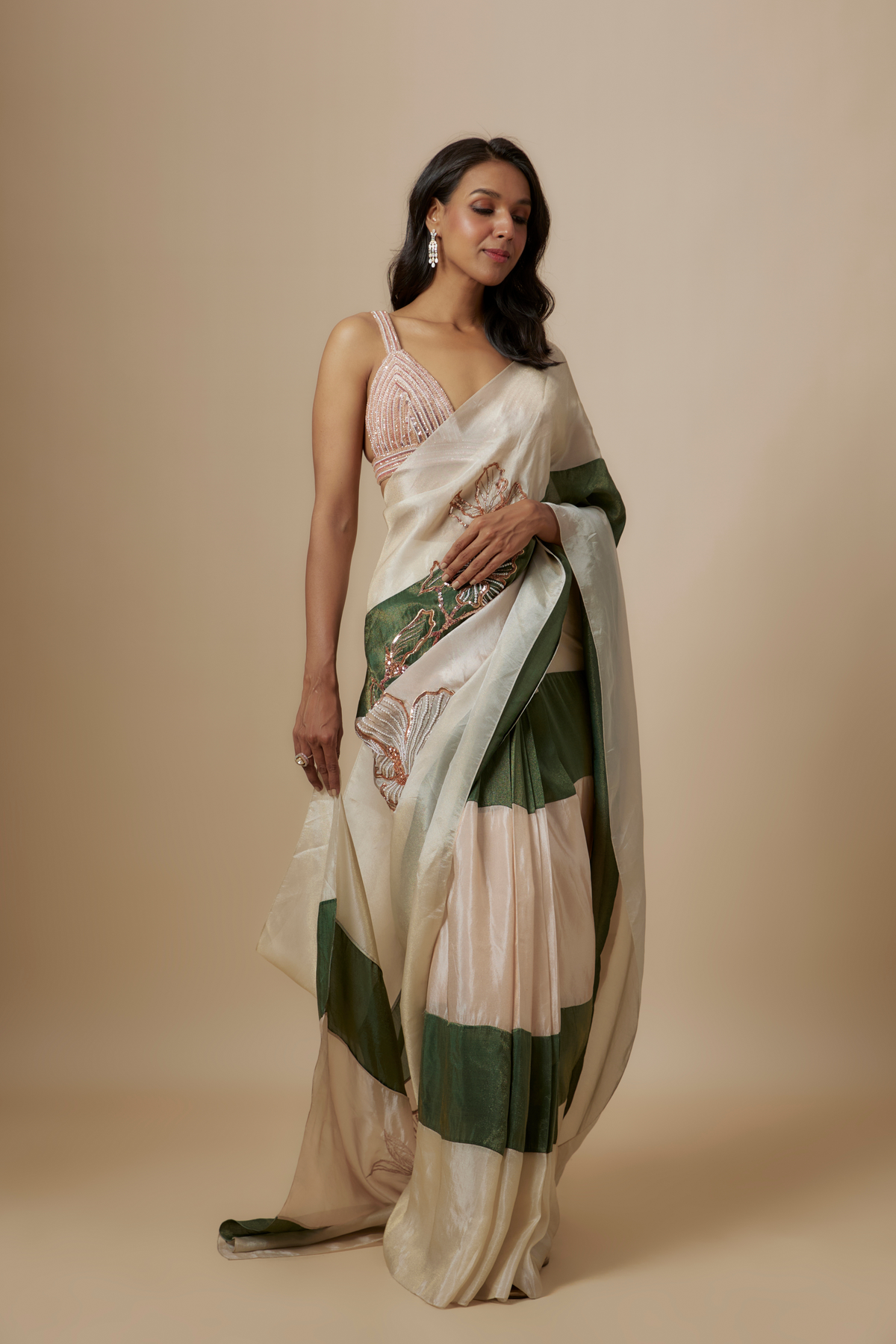 Colour Block Saree With Embroidered Blouse