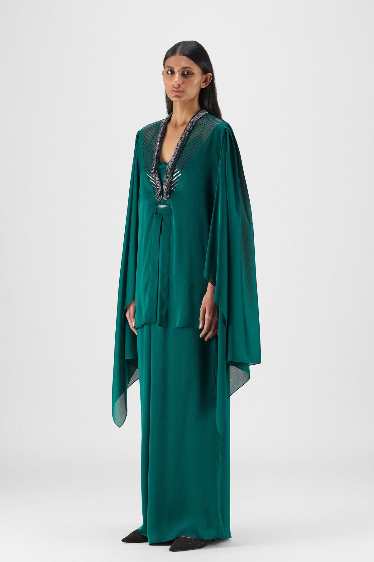 Emerald Structured Cape With Beads