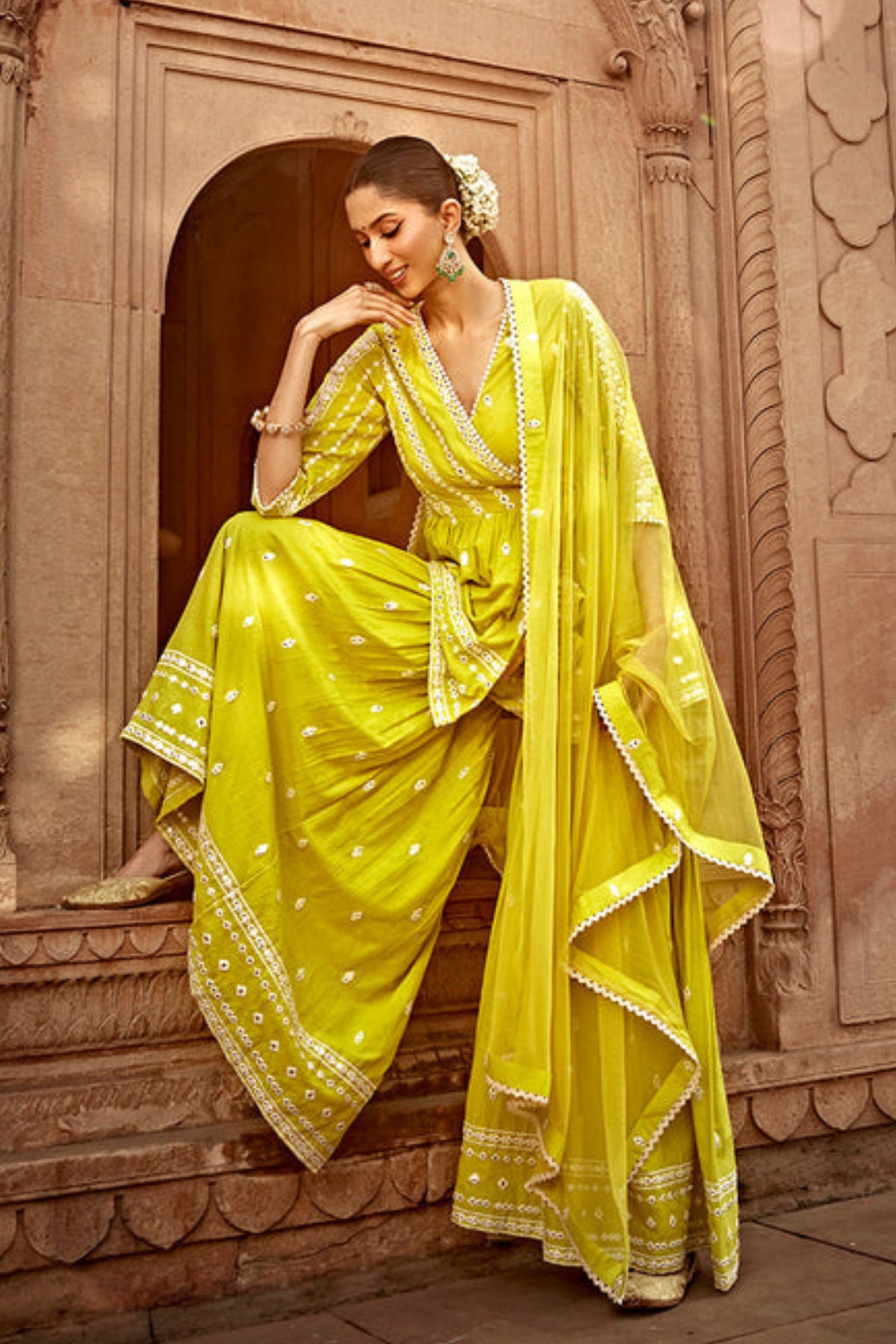 Neon Green Three Sharara Set