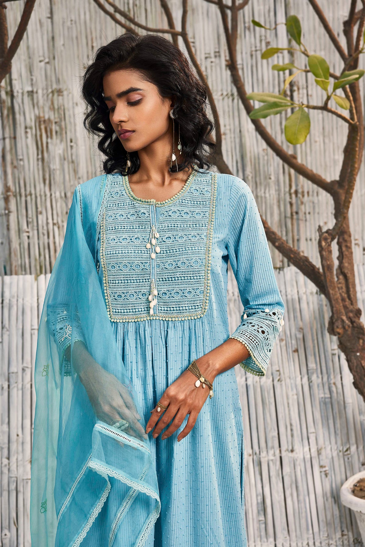 Tropical Blue Cotton Kurta Set