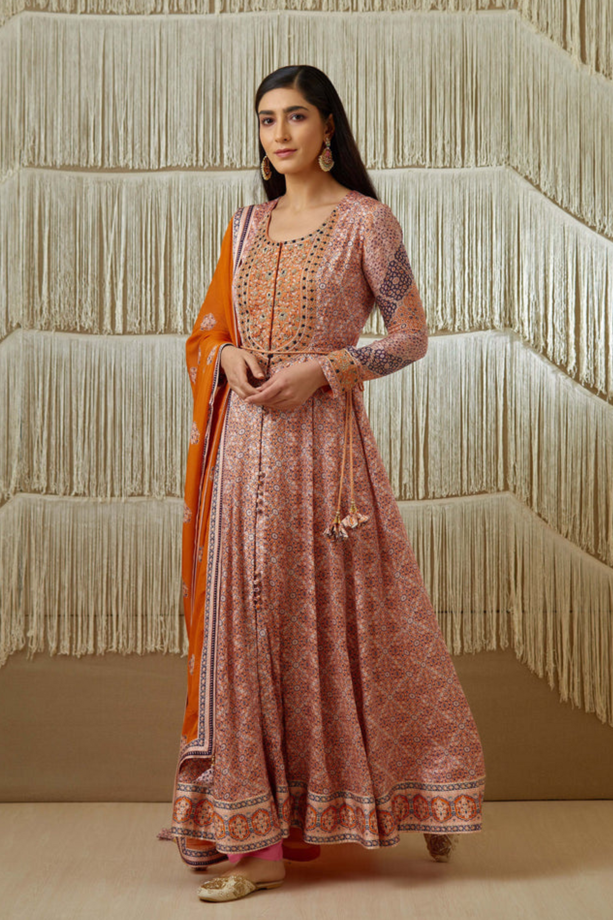 Pink and rust anarkali set