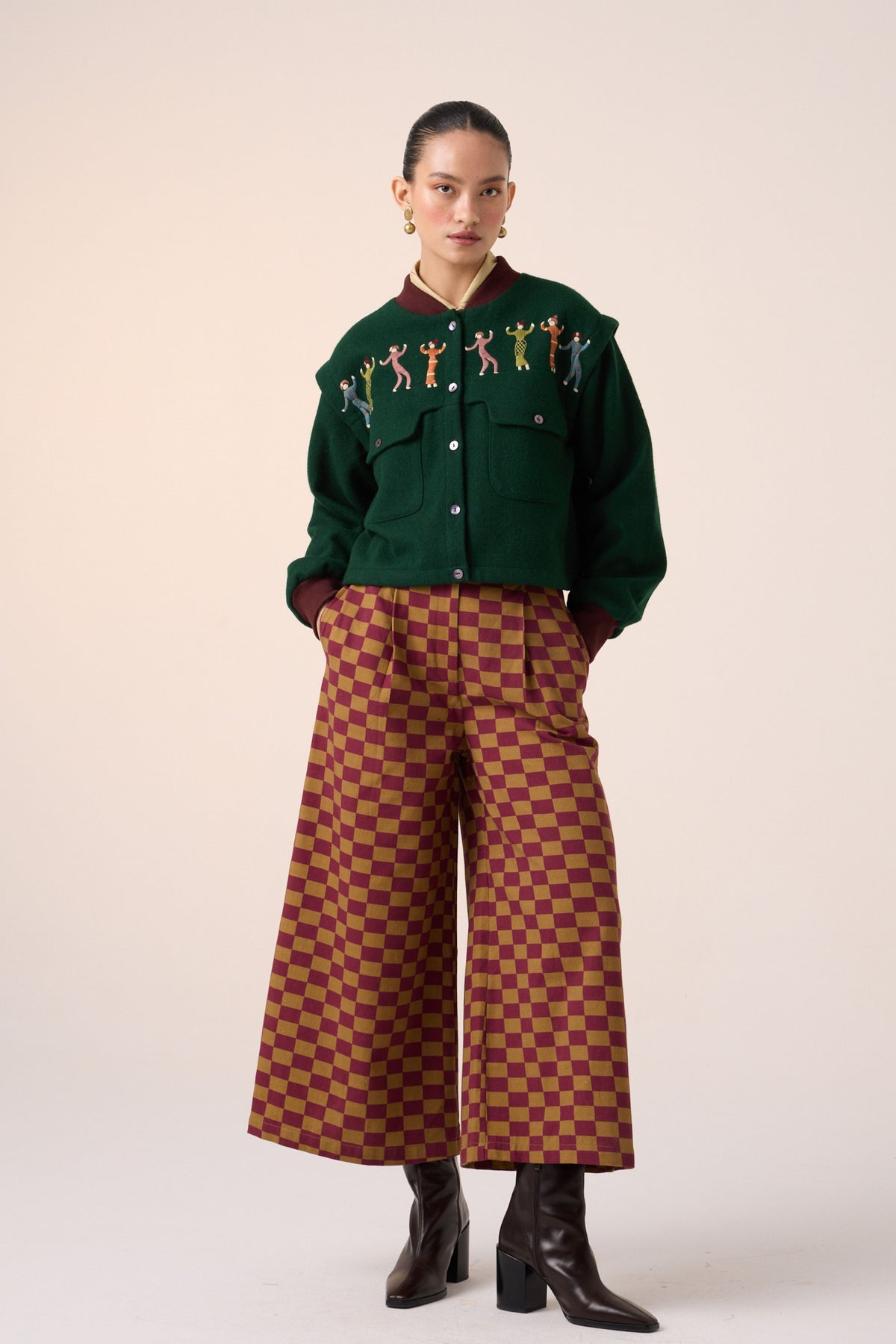 Maroon Olive Wide Leg Pant