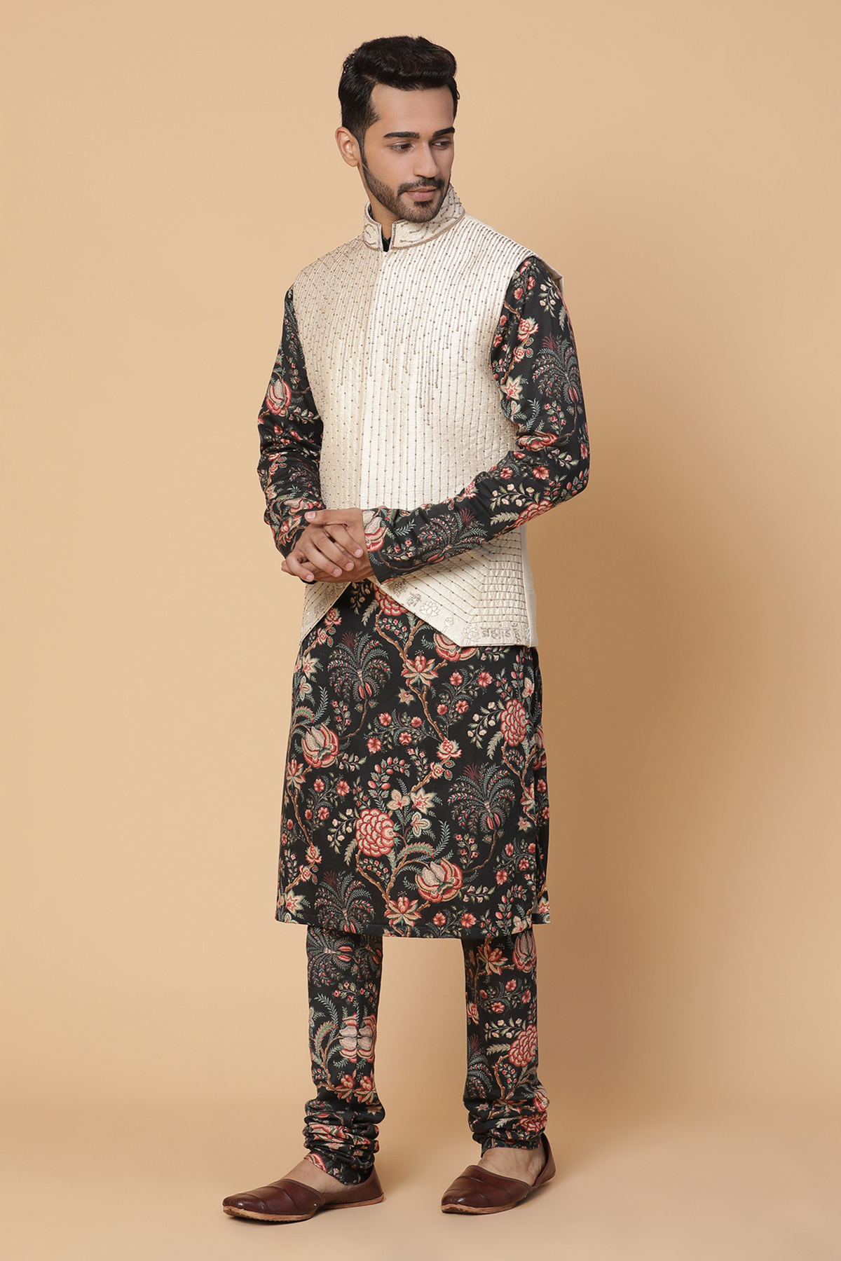 Floral printed nehru jacket set