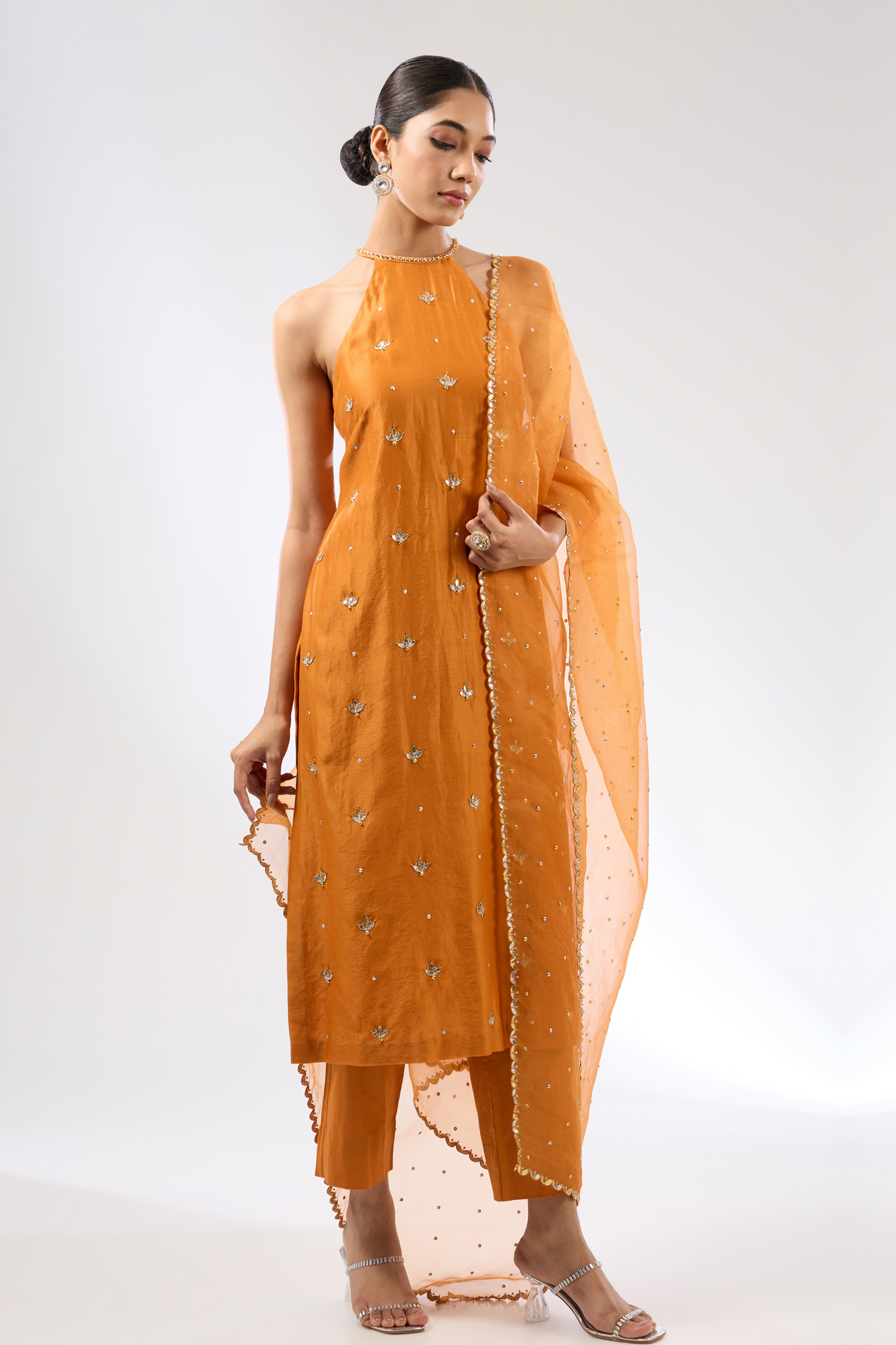 Orange Halter Kurta Set