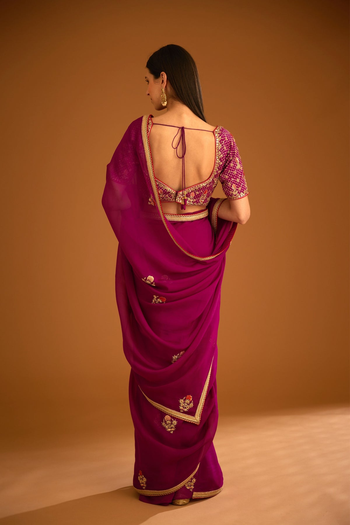 Raspberry pink Saree set