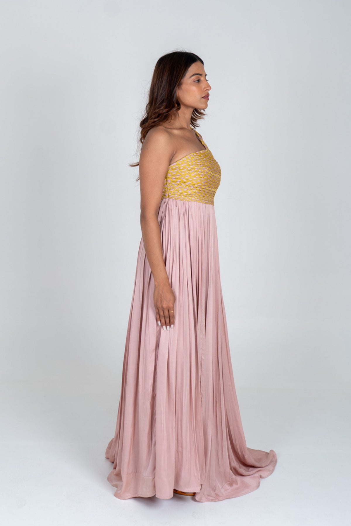 Pink-yellow Bustier Gather Gown