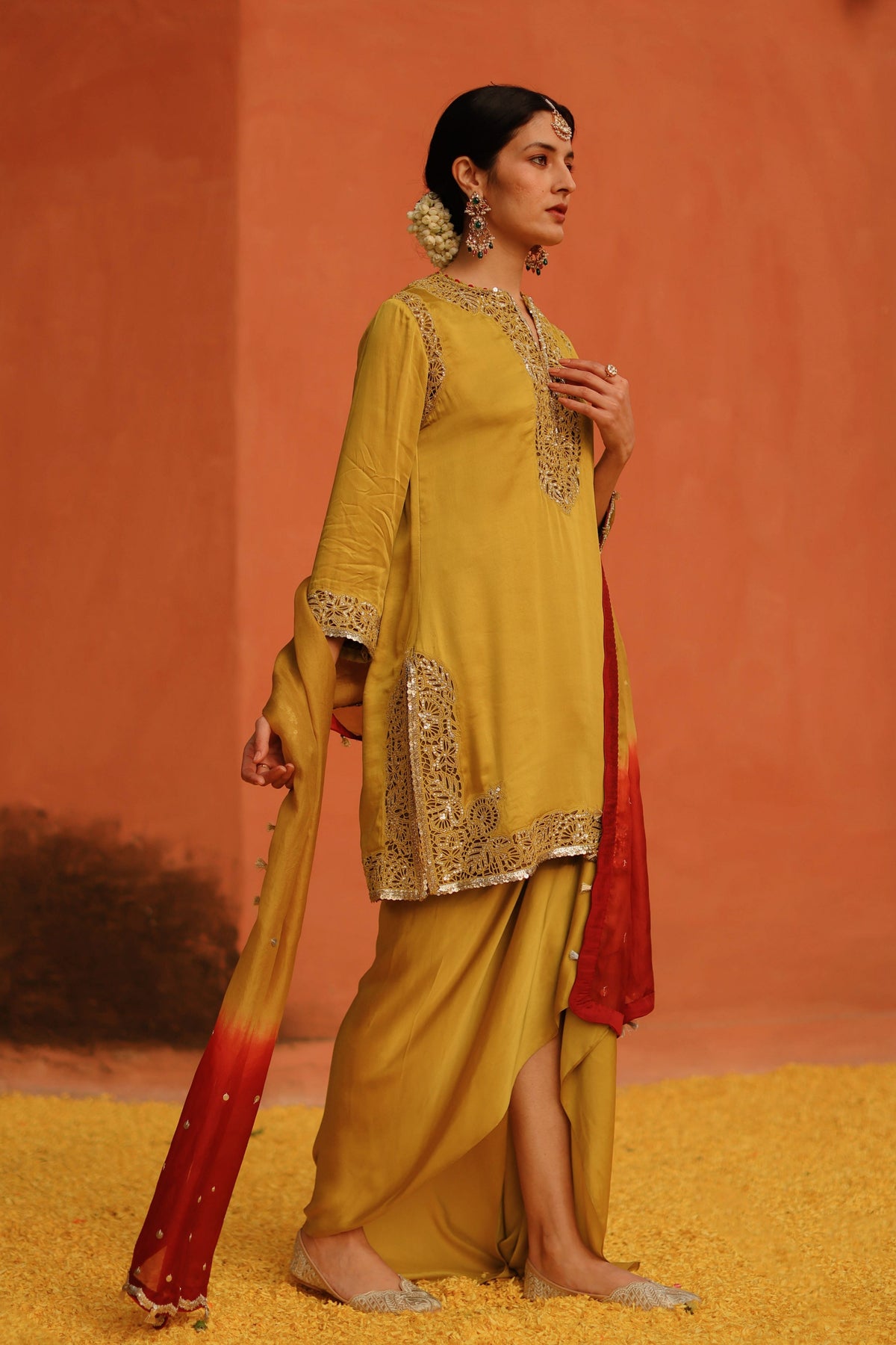 Mustard Cutwork Kurta Set