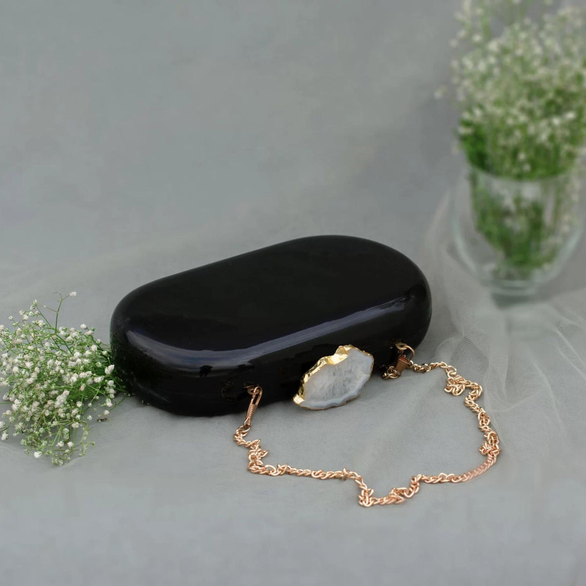 The Black Baroque Capsule Clutch - White Stone