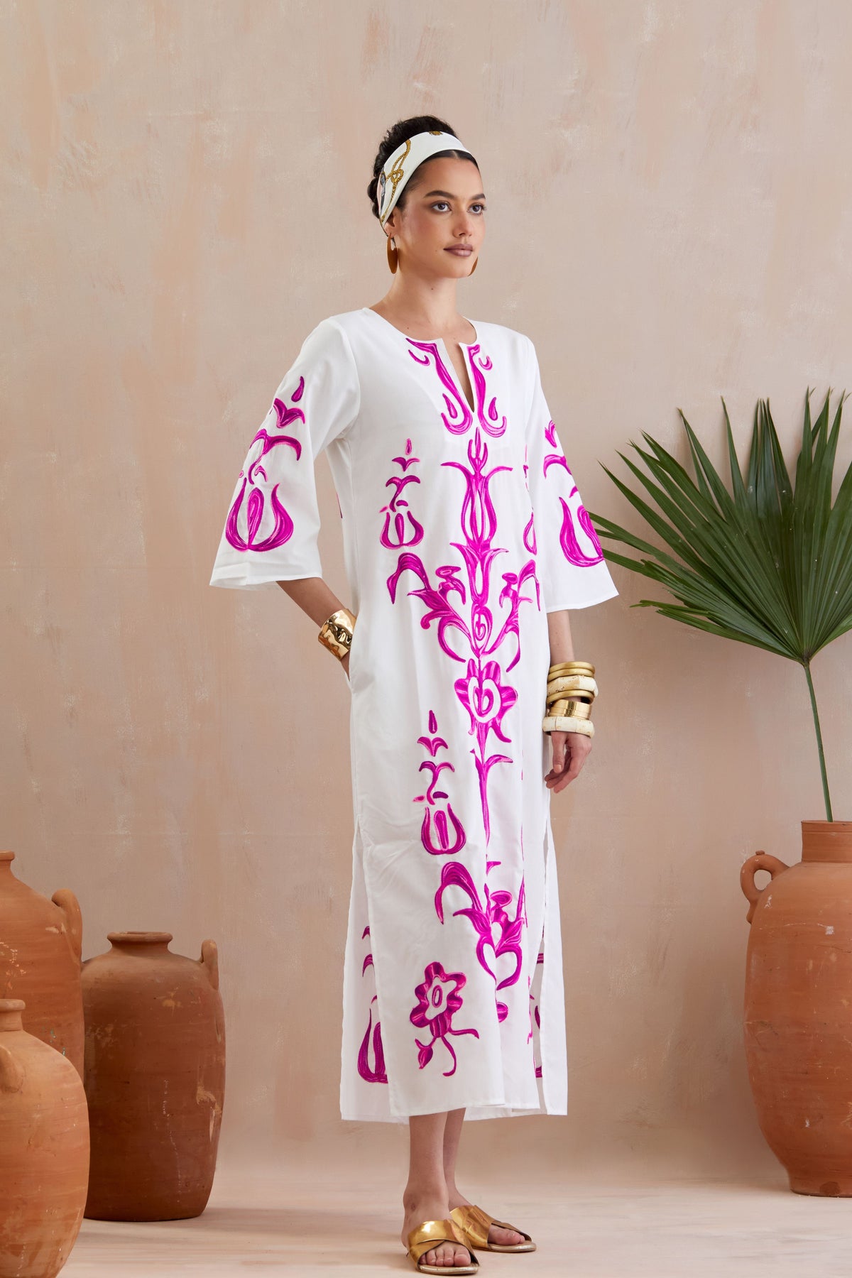 Ivory and Fuschia Maxi Dress