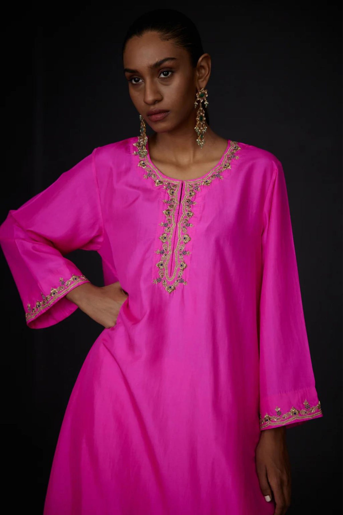 Hot Pink Embroidered Tunic Wiith Trouser