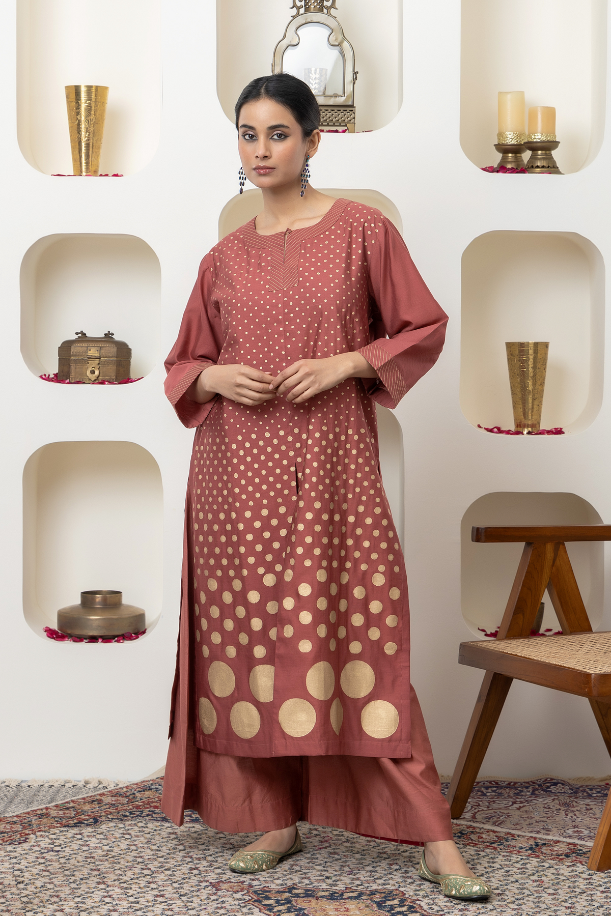 Rust Chanderi Kurta Set