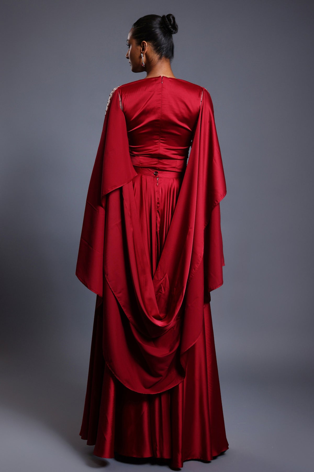 Red Cape Sleeves Gown