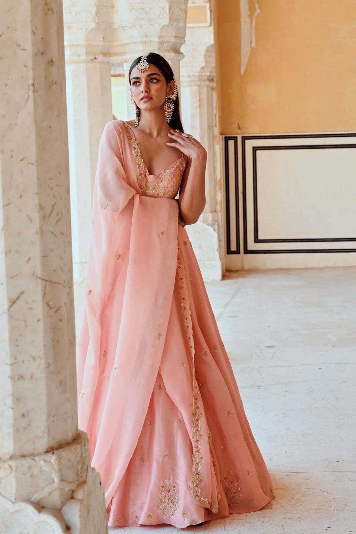 Peach Embroidered Anarakali Set