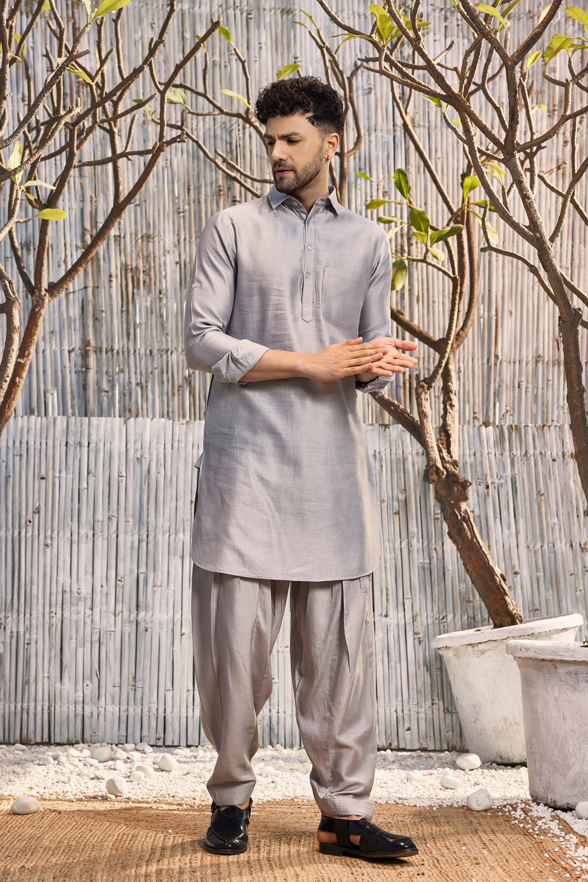 Grey Pathani Kurta Set