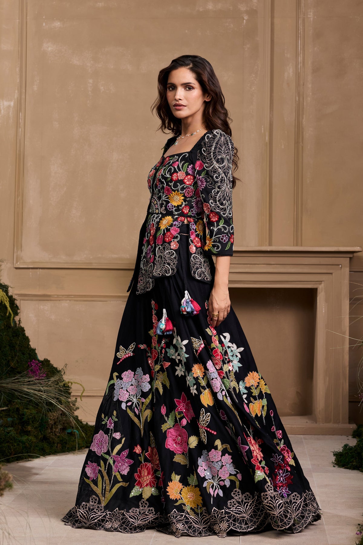 Black Floral Embroidered Lehenga