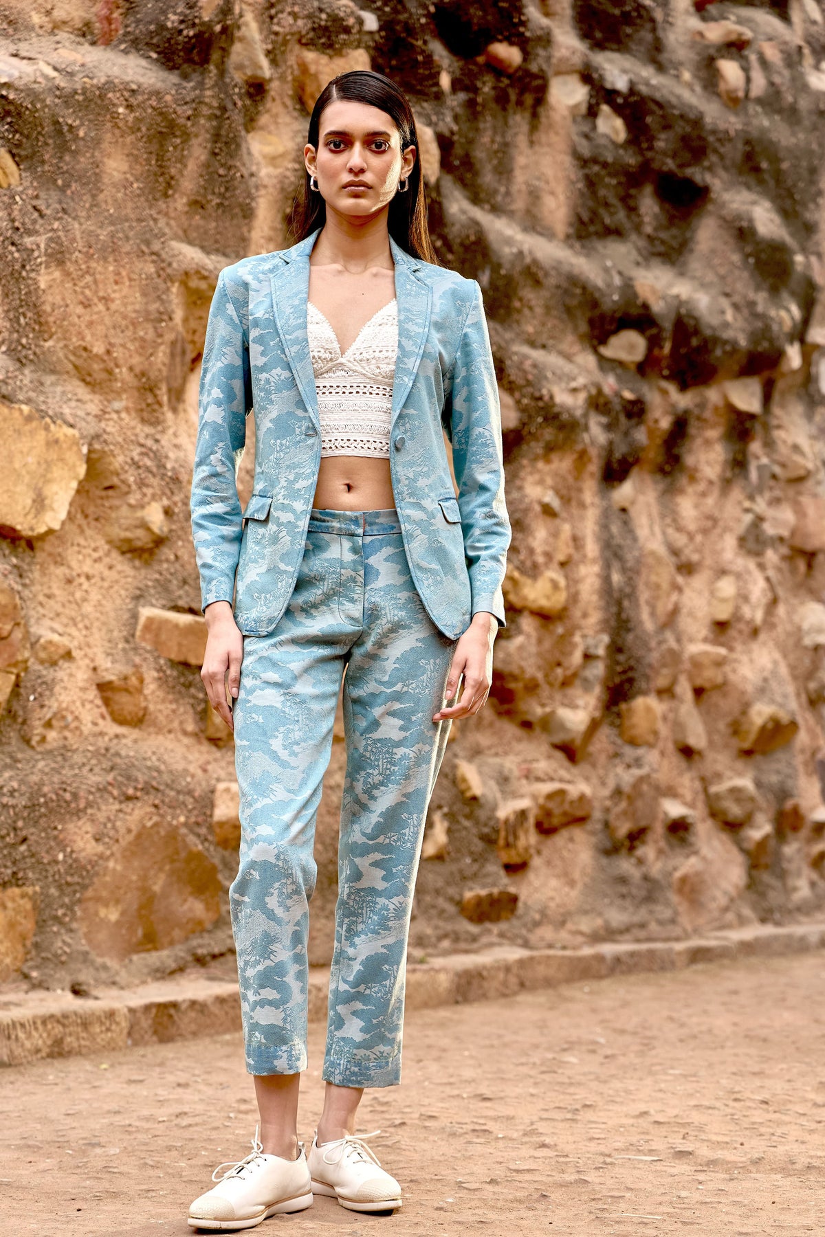 Indigo Jacquard Blazer Set