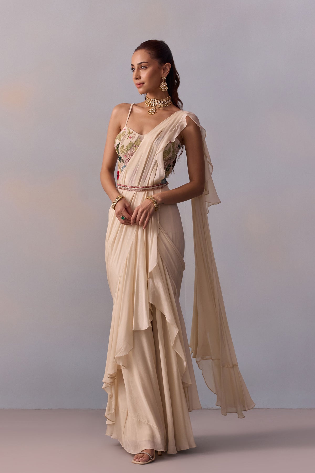 Ivory Saira Pre-draped Saree Set