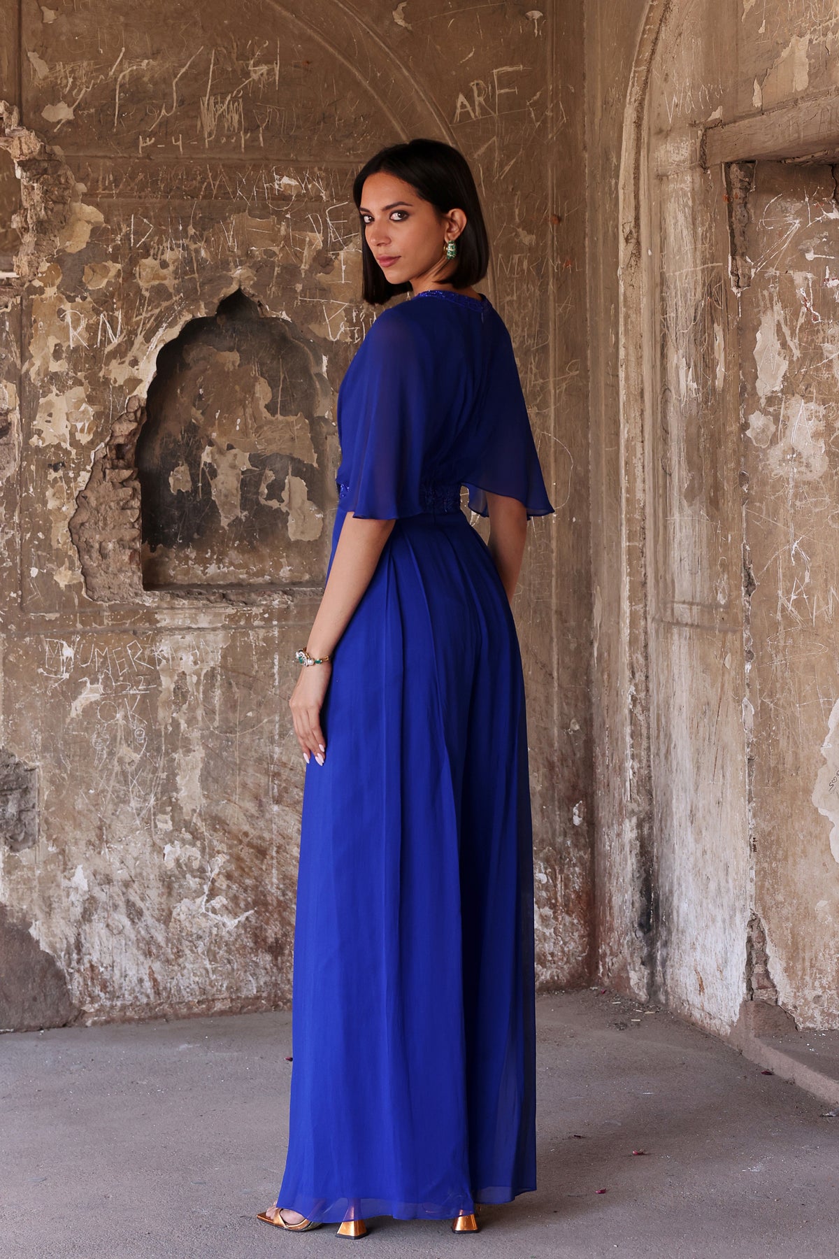 Audrey Pleated Jumpsuit in Electric Blue