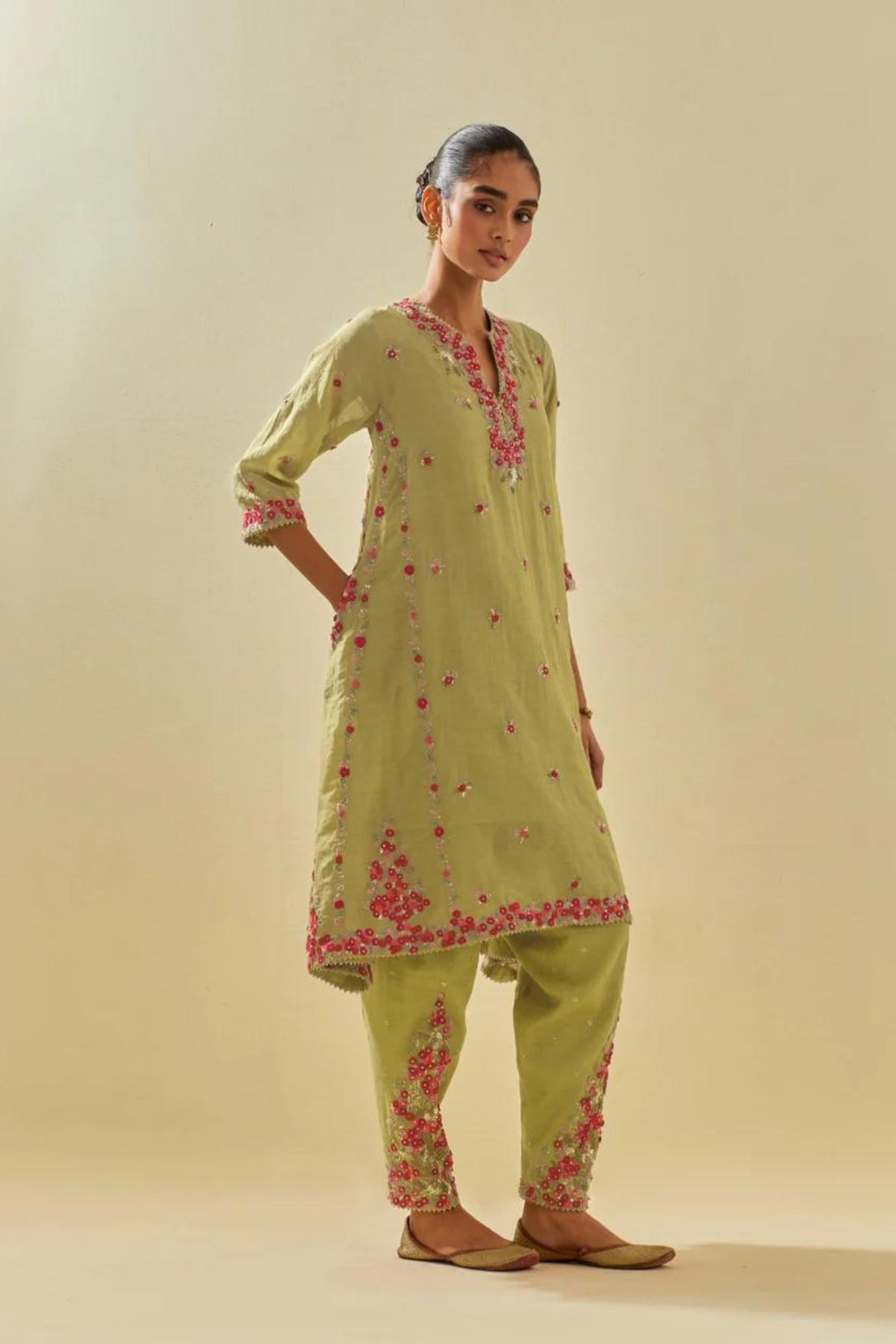 Green Kalidar Kurta Set