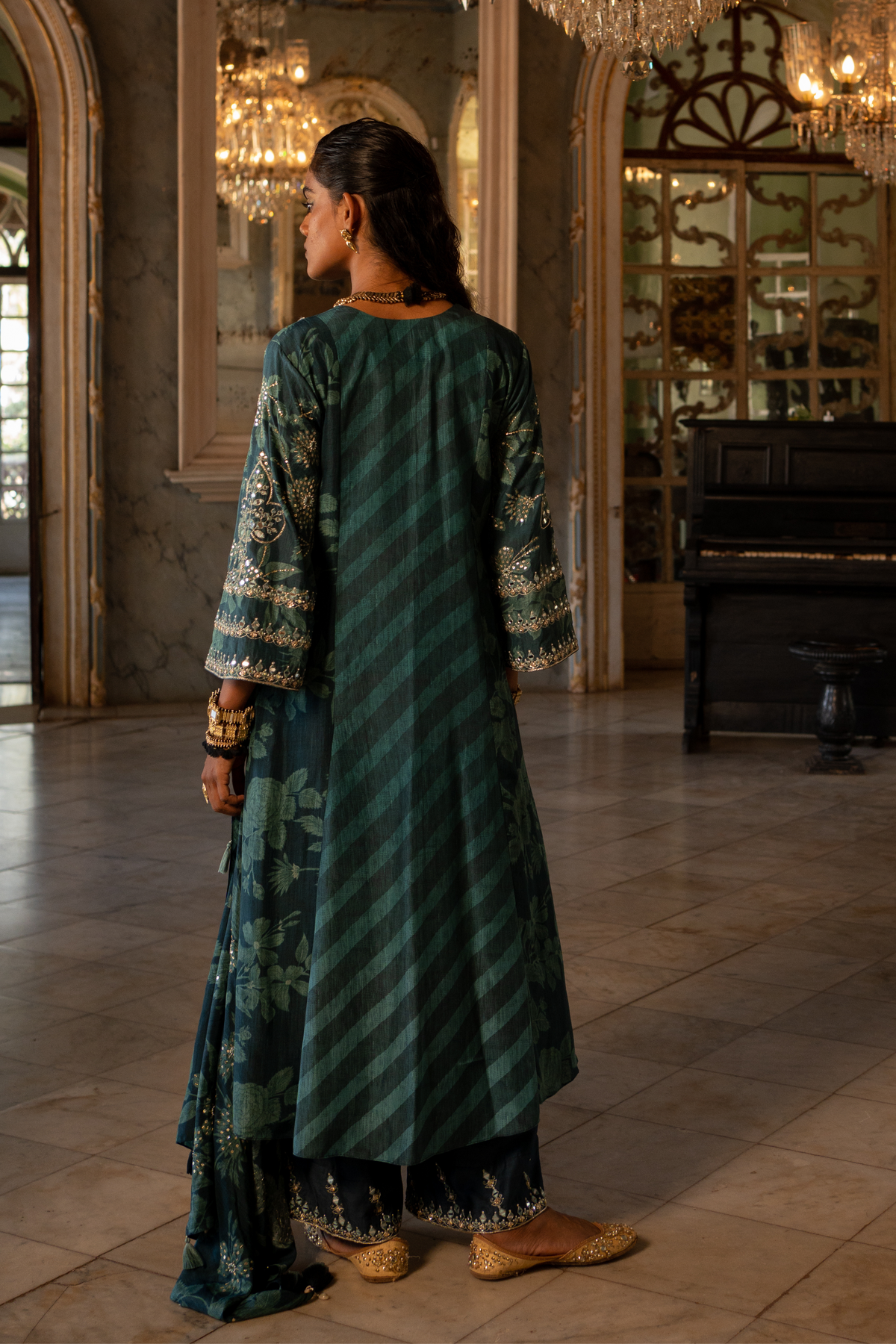 Teal Blue Floral Kurta Set