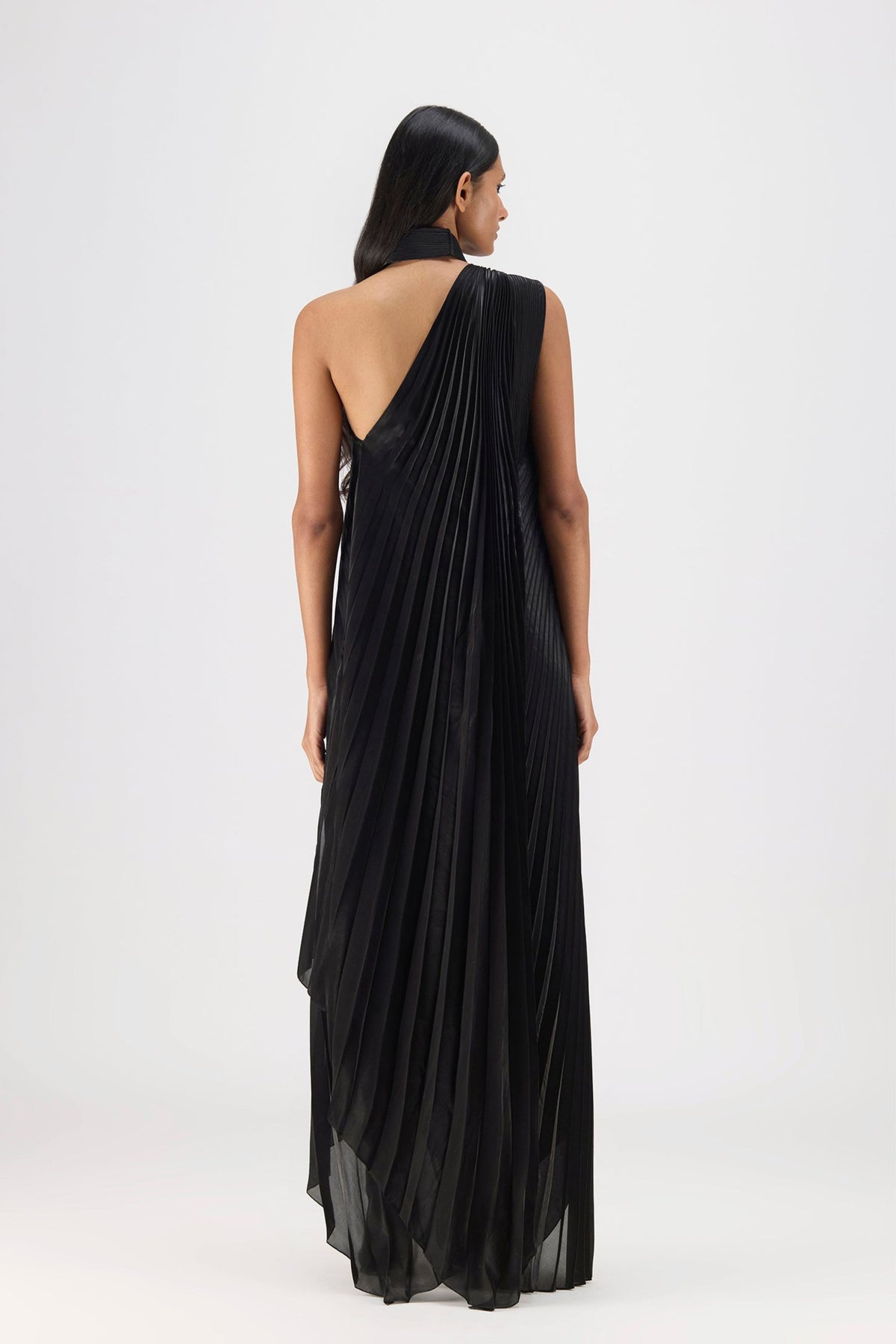 Pleated Fluid Gown in Black