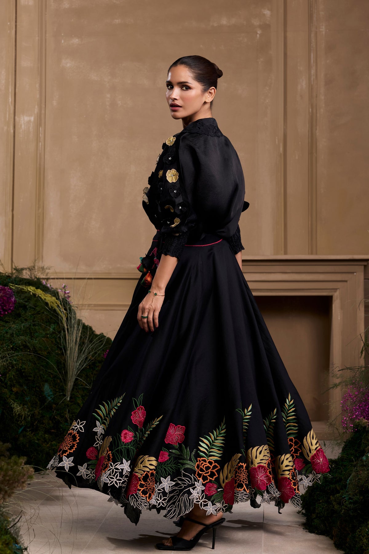 Black Floral Cutwork Skirt