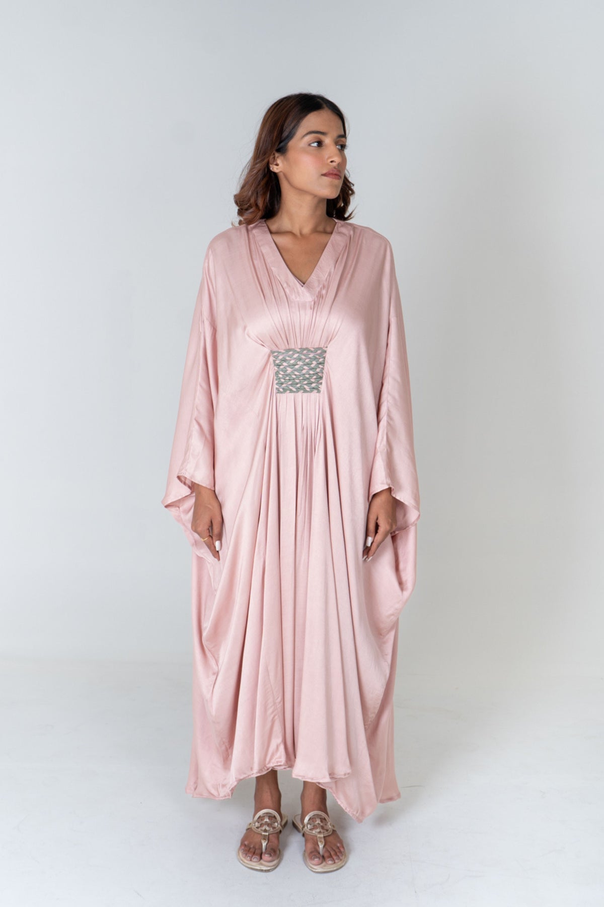 Pink-green Braided Long Kaftan