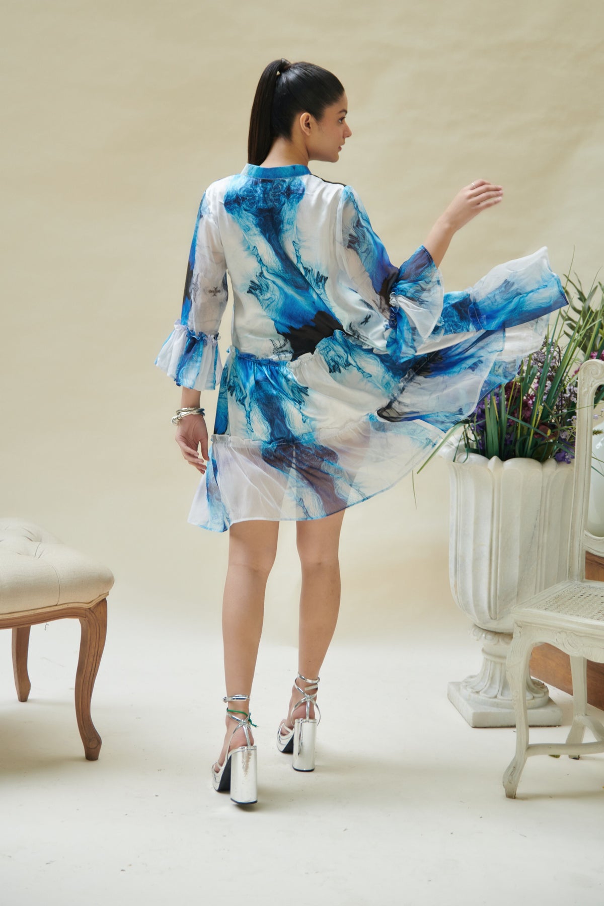 Blue Wave Printed 2 Tier Dress