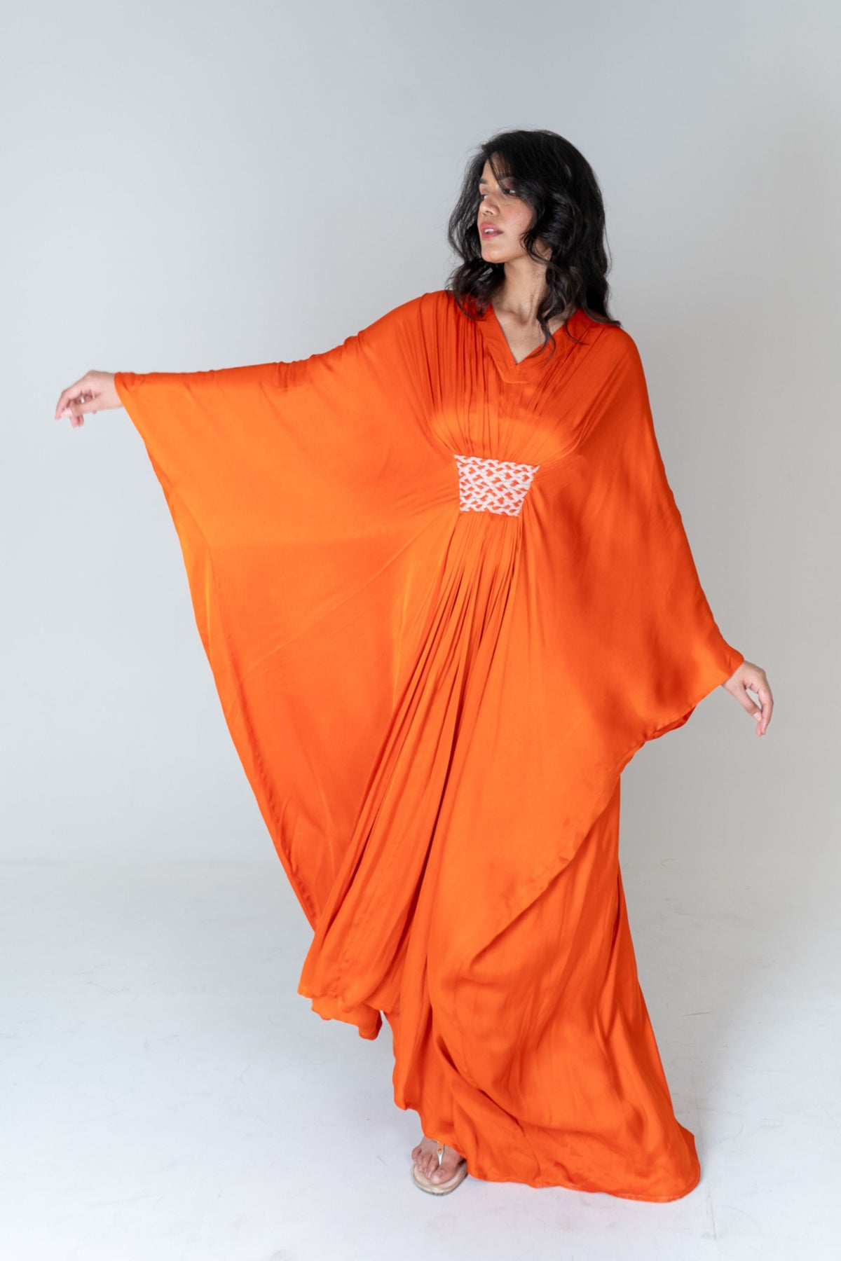 Orange-pink Braided Long Kaftan