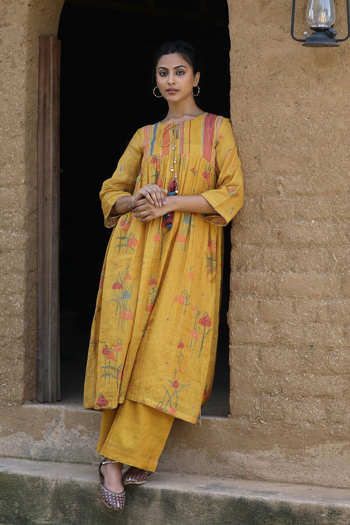 Yellow Floral Print Tunic Set