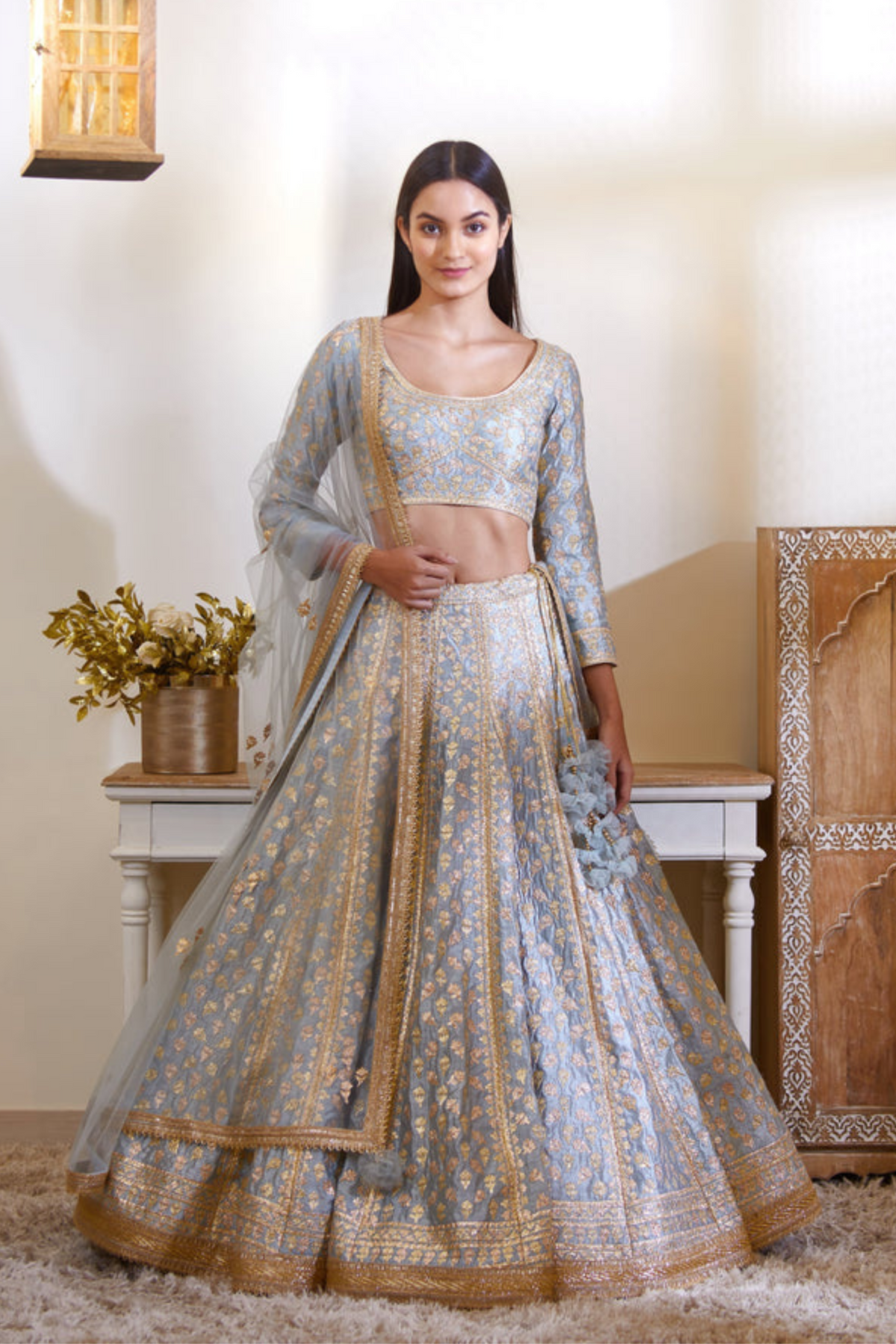 Smoke blue lehenga set