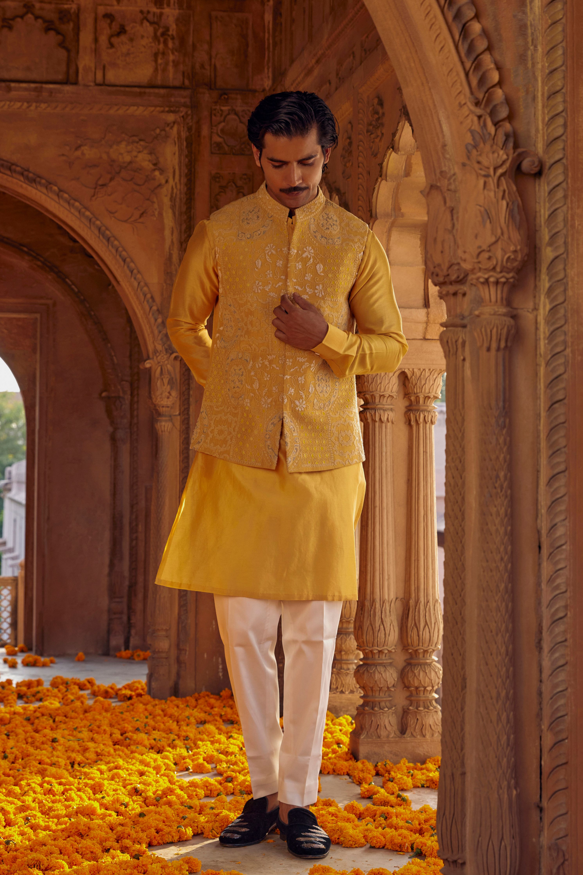 Saad Yellow Nehru Jacket