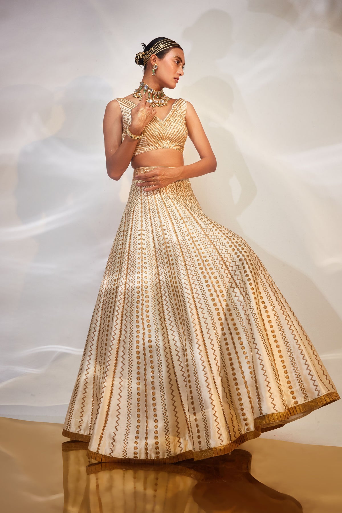 Ivory &amp; Gold Lehenga Set