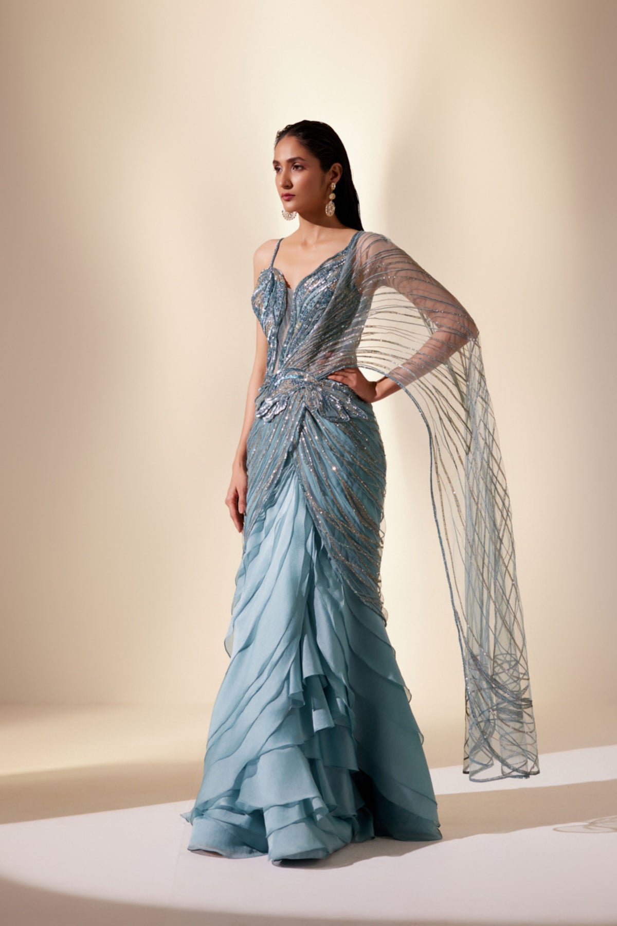 Twilight Teal Stream Saree