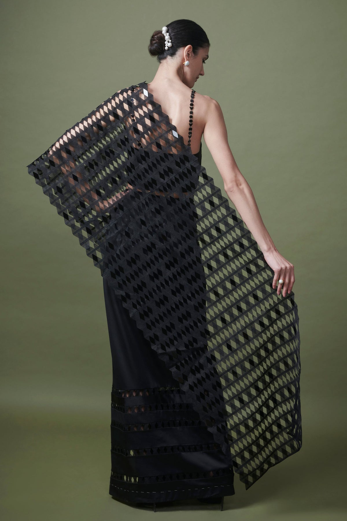 Beaded Black Gauze Saree